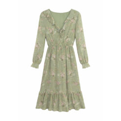 Sage Floral Ruffle Midi Dress
