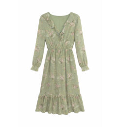 Sage Floral Ruffle Midi Dress