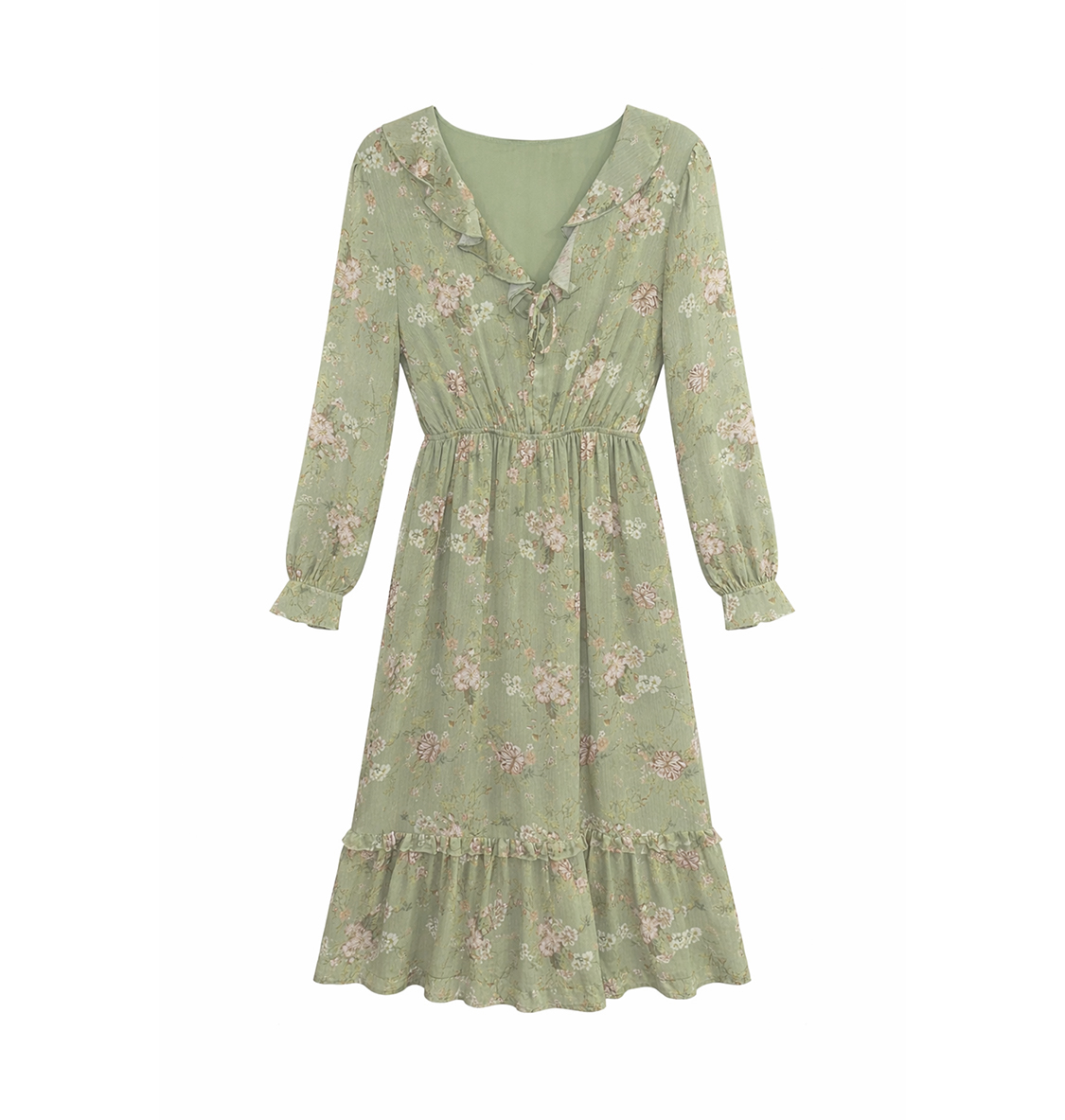 Sage Floral Ruffle Midi Dress