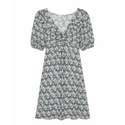 Retro Geometric Puff Sleeve Mini Dress