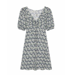 Retro Geometric Puff Sleeve Mini Dress