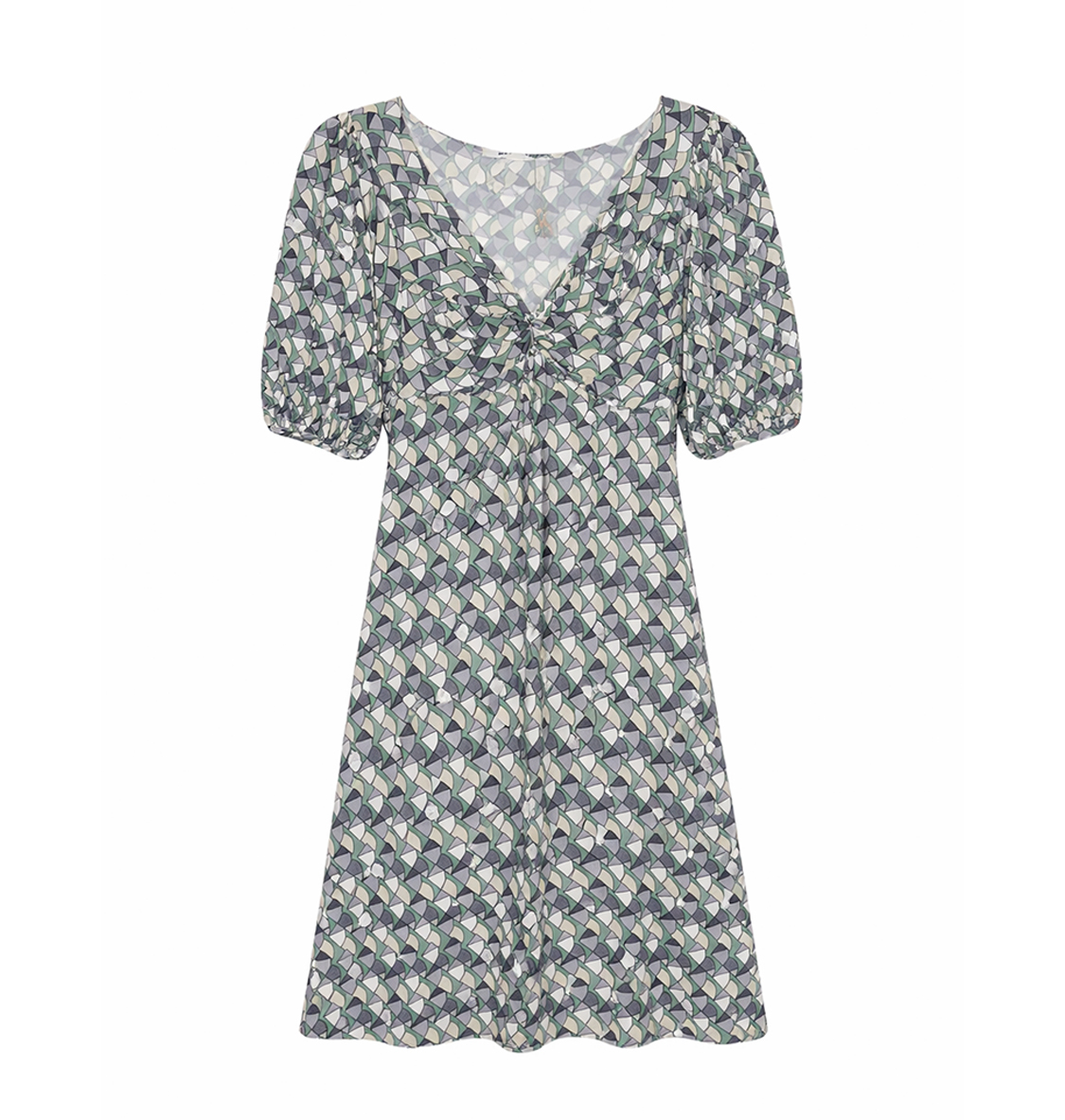 Retro Geometric Puff Sleeve Mini Dress