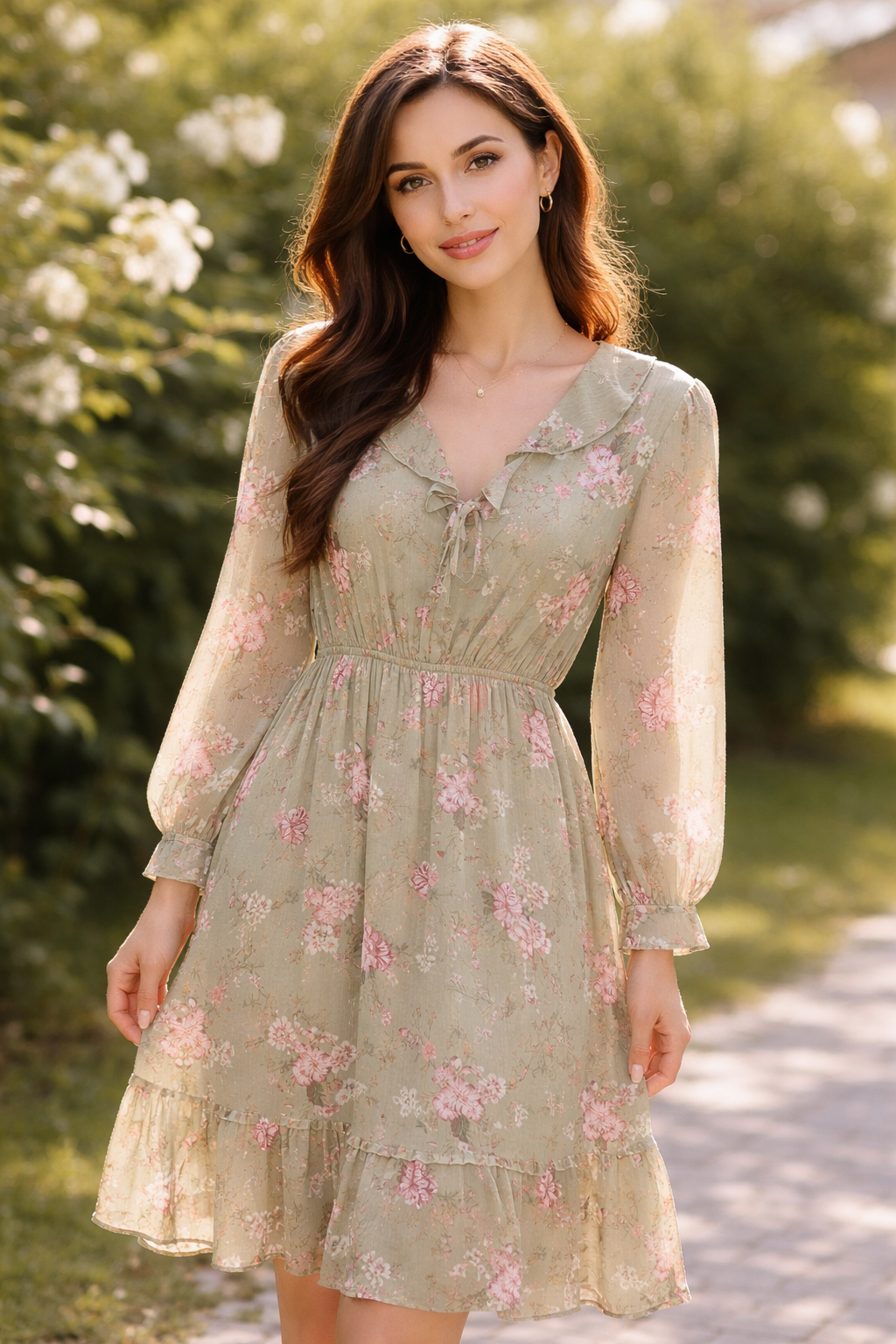 Sage Floral Ruffle Midi Dress - Image 3