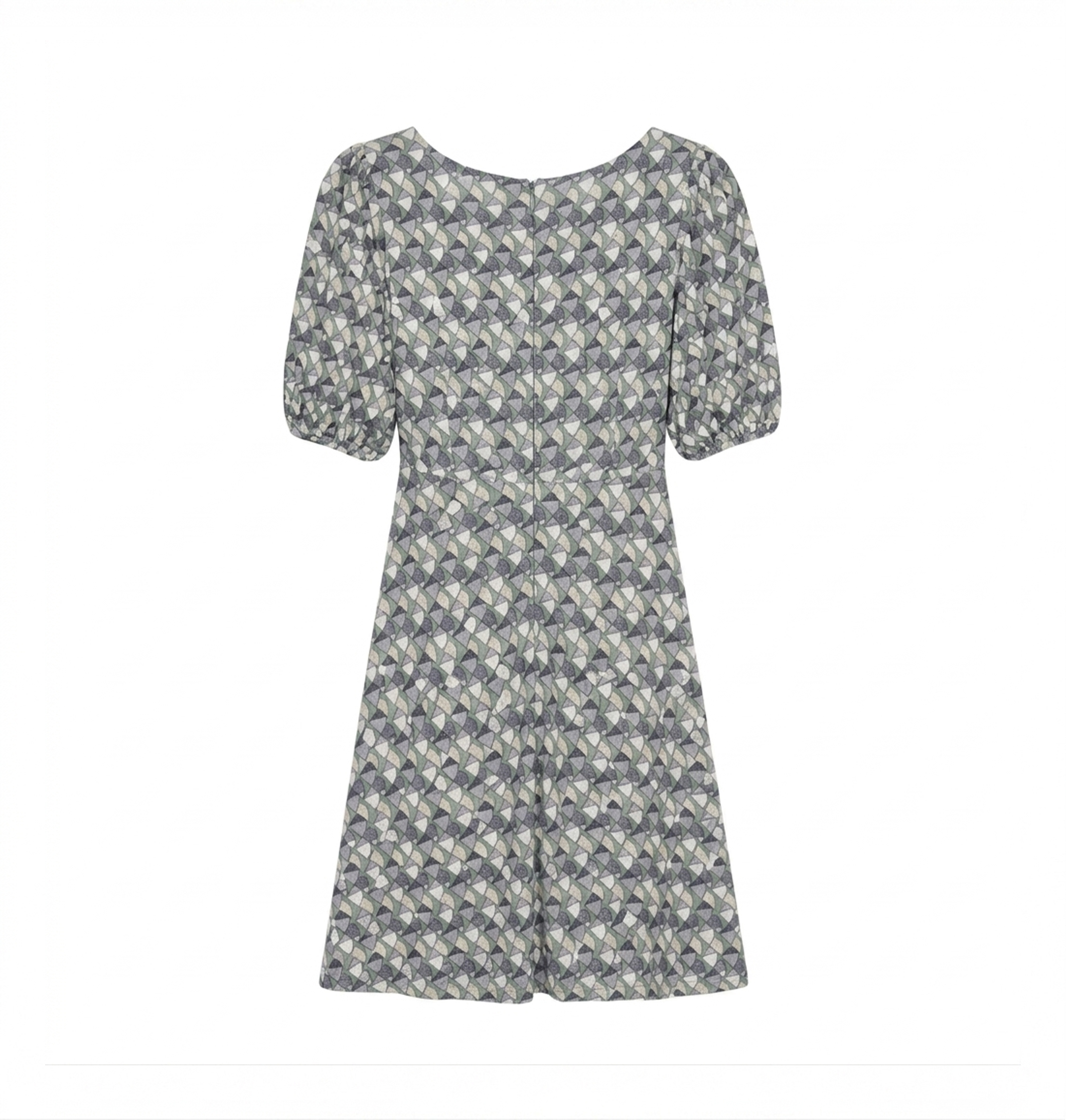 Retro Geometric Puff Sleeve Mini Dress - Image 2