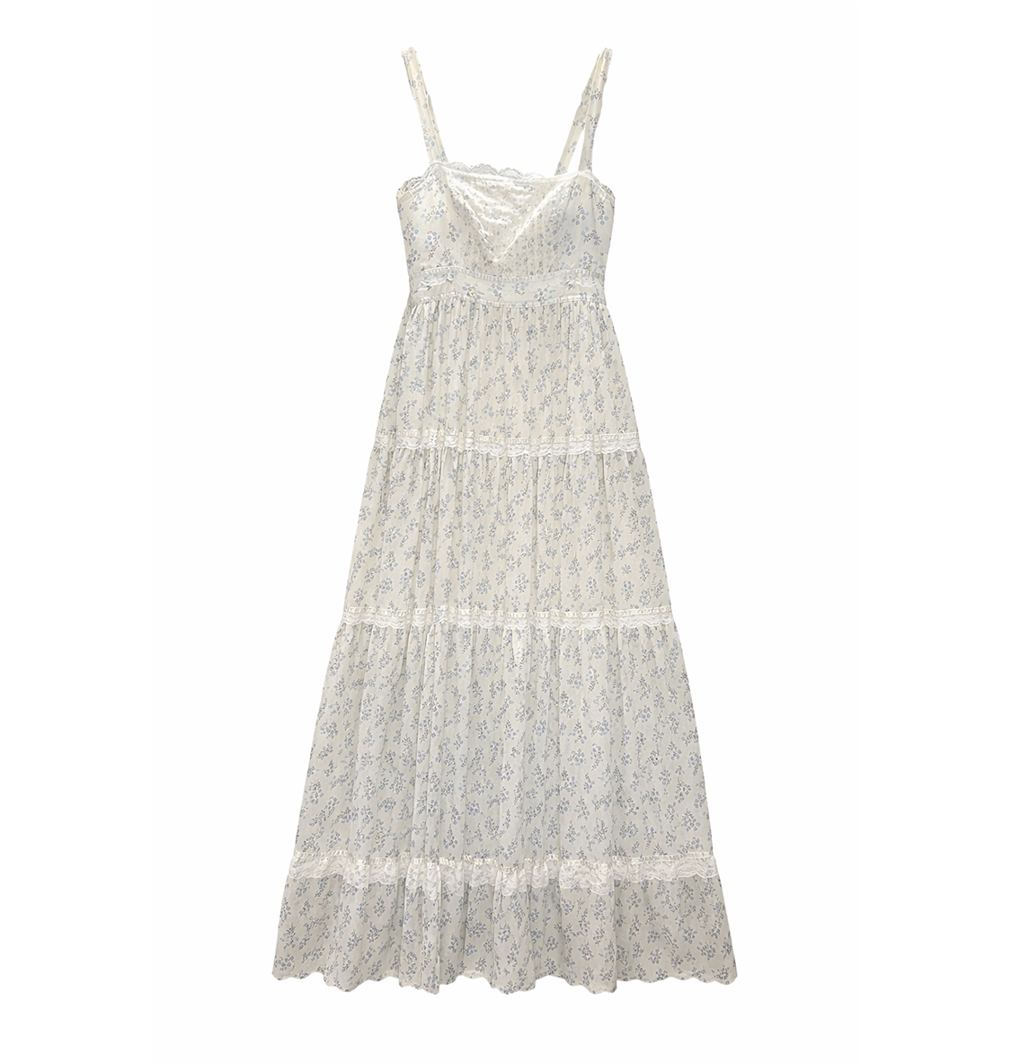 Lace Trim Floral Maxi Dress