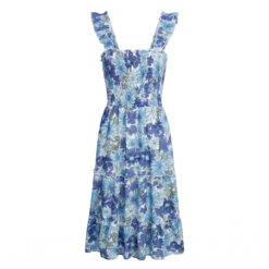 Blue Floral Smocked Tiered Midi Dress