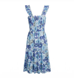 Blue Floral Smocked Tiered Midi Dress